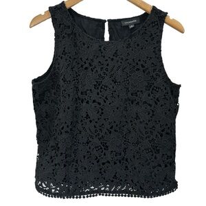 NWT Calligraphie Lace Overlay Sleeveless Shell Blouse Dressy Black